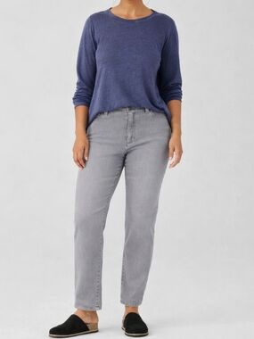 Eileen Fisher Gray Organic Cotton Stretch Jeans Womens 12 Straight Leg